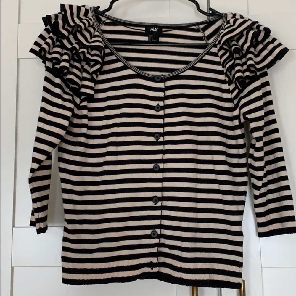 H & M ruffle shoulder stripe cardigan
